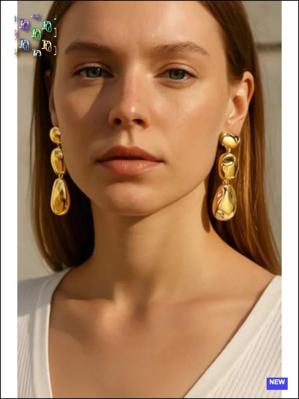 Gold Silver Two Tone Statement Dangle Earrings Stainless Steel Waterproof Non